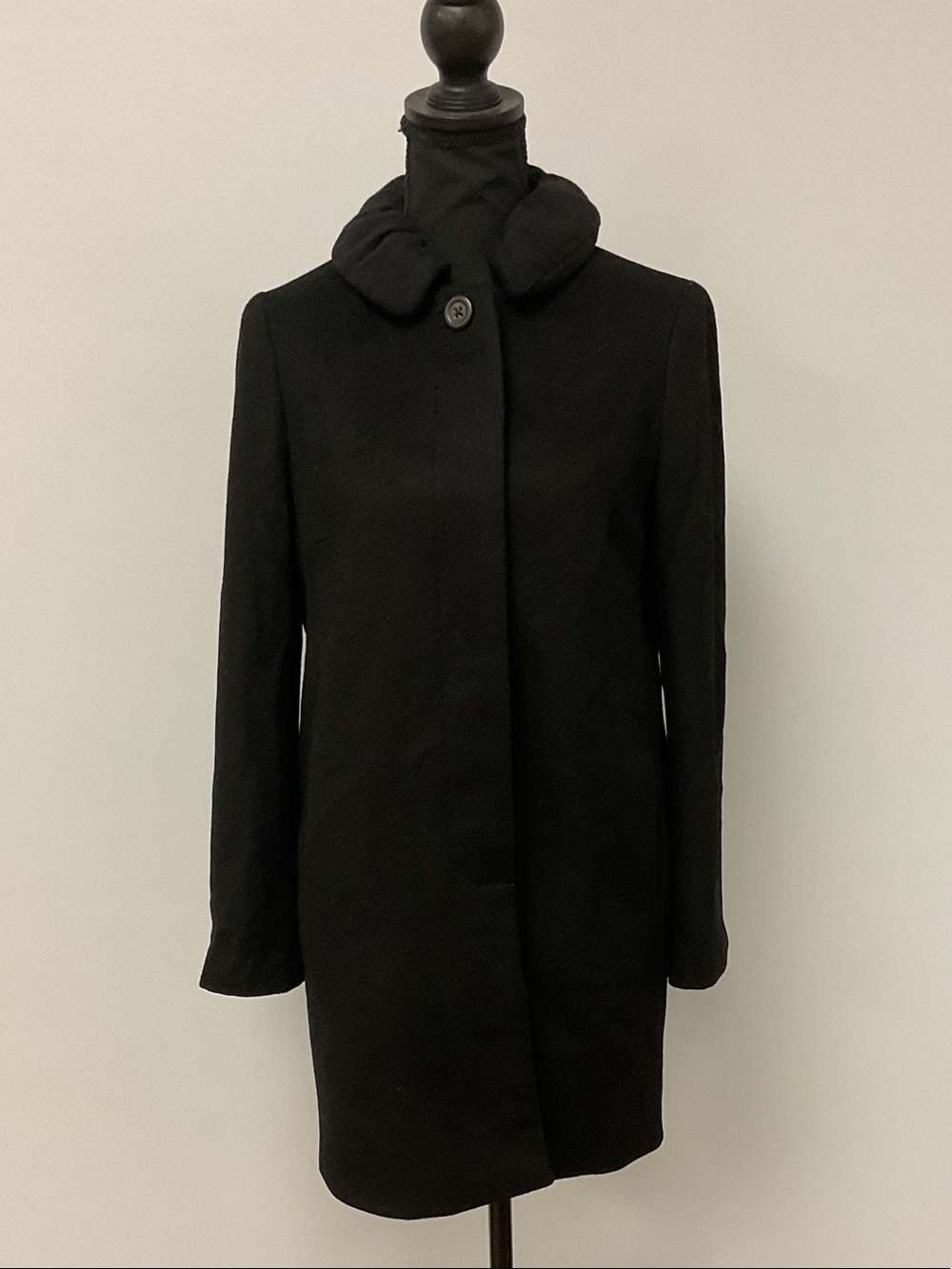 J. Crew Black Single-Button Wool Coat with Rounded Collar